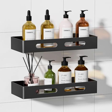 Étagère de salle de bain sans perçage, 2 porte-savons de douche, rangement de salle de bain adhésif (noir)