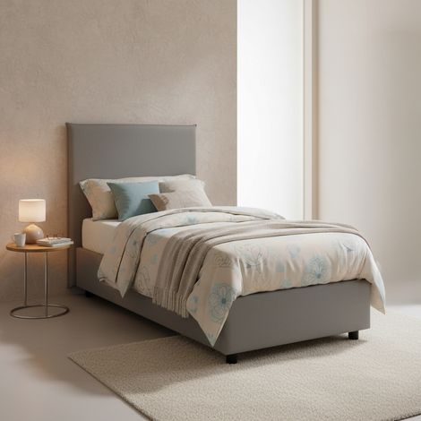 Dmora - Einzelbett Darut, Containerbett mit Stoffbespannung, 100% Made in Italy, Seitliche Öffnung, passend für Matratze Cm 80x190, Grau (1/5)
