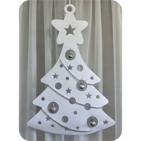 Hängender Weihnachtsbaumschmuck fürs Fenster, großer weiß-silberner Hängeschmuck