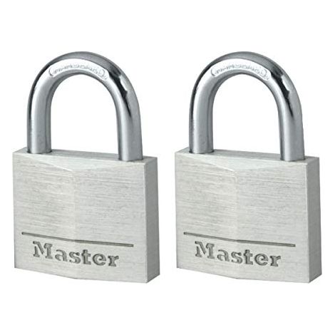 Master Lock 9140EURT Confezione da 2 Lucchetti a Chiave in Alluminio, Grigio, 4 x 5.9 x 1.3 cm (1/4)
