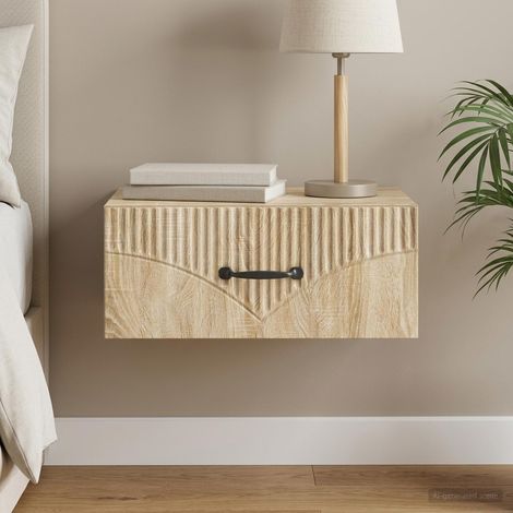 Table de chevet murale avec tiroir et étagère ouverte chêne Sonoma 49 x 34,5 x 20 cm - PANGIVO (1/5)
