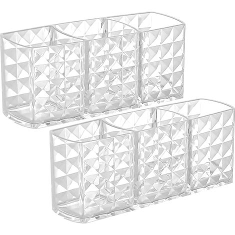 Juego de 2 cajas de acrílico transparente para brochas y cosméticos, para usar en el mostrador, en un cajón o en el baño.