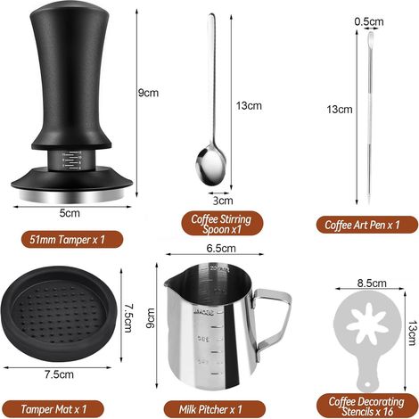 Ensemble de six pièces 51 mmTasseur à café à pression réglable, type à bouton-poussoir, kit de tasseur, pression constante (1/5)