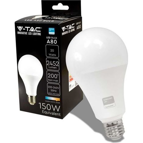 V-TAC PRO VT-233 Lampadina led chip Samsung SMD lampada 20W E27 120LM/W A80 bianco caldo 3000K - SKU 21237