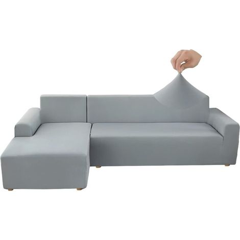 Lot de 2 housses de canapé d'angle extensibles, housses de canapé extensibles en forme de L, housses de canapé universelles lavables, housses de canapé (1 place + 2 places, gris fumée) (1/4)