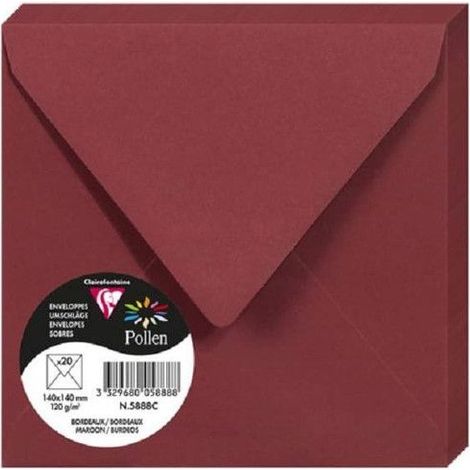 Enveloppe - CLAIREFONTAINE - Pollen - 140x140 mm - 120g - Bordeaux - Paquet de 20