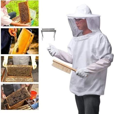 pair Kit de Costume Apiculture Ensemble d\\'Outils Apiculteur Manches Longues Avec Brosse et Gants (1/4)