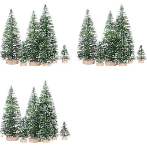75 árboles de Navidad artificiales en miniatura de 5 tamaños, con bases de madera para decoraciones de fiestas y manualidades.
