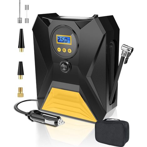 Tragbarer 12V-Autoreifenfüller, Schnellaufpumpen mit HD-Digitalanzeige, intelligenter Speicherfunktion, automatischer Abschaltung, 4 Maßeinheiten, LED-Licht, ideal für Fahrräder, Motorräder, Bälle (Ge (1/5)