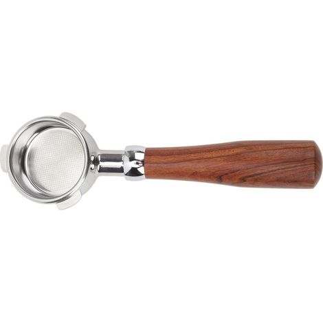Porte-filtre sans fond en acier inoxydable, porte-filtre manuel nu pour machine à café Breville série 8, 54 mm, motif circulaire E, palissandre de Siam. (1/5)