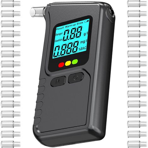 Ethylotest Electronique, Alcooltesteur, Ethylotest Precision Police avec 30 Embouts Buccaux, Alcootest a Affichage LCD Numerique, Testeur d'Alcool avec Fonction Memoire