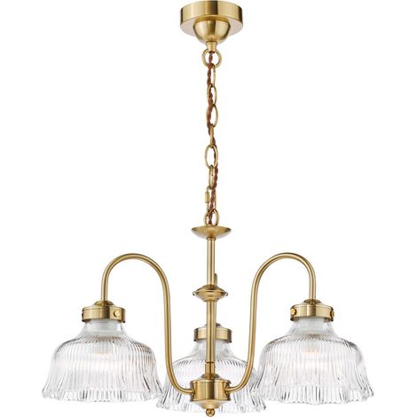 Dar Maude Suspension Maude à 3 lumières, bras articulés, en laiton naturel et verre côtelé (1/5)