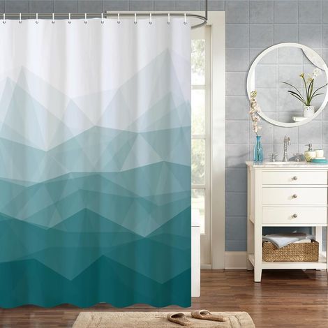 140x180cm Tissu Vert Rideau De Douche Ombre Verte Géométrique Montagne Rideau De Douche pour Salle De Bain Tissu Polyester Imperméable Ensemble avec Crochets (1/5)