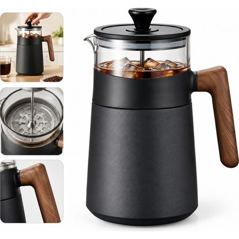 1 Pc Cafetiere a Piston Inox 1.2 L Noir Corps Verre et Inox 316 Diametre 12 cm Hauteur 21 cm Cafe Filtre The Infusion Maison (1/5)