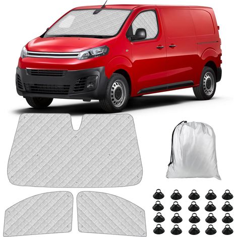 Pare-Soleil de Pare-Brise de Voiture Compatible avec 2016-2025 Citroen Jumpy 2019-2025 Opel Vivaro 2022-2025 Fiat Scudo, Lot de 3 Pliables Pare-Soleil pour Intérieur de Voiture,2016-2025 3 Pièces Inte (1/5)