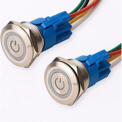 Gebildet Stainless Steel Push Button Lock Switch LED Power Symbol 12V-24V 5A Waterproof Lever Switch with Socket Plug Blue LED (1/5)