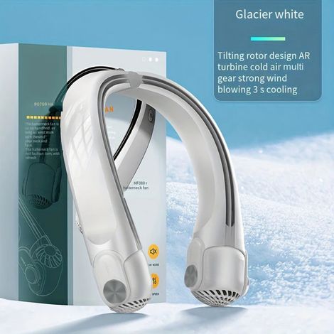 (Blanc) Ventilateur de cou portable, ventilateur rechargeable, climatiseur portable, trois vitesses de ventilation (1/5)