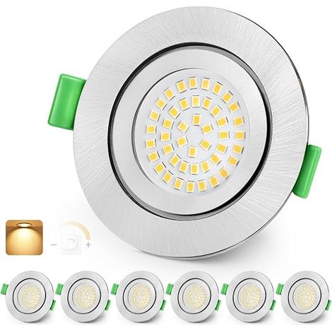 KYOTECH Spot LED Encastrable Dimmable 65-75mm 5W IP65 Spot LED Encastrable Extra Plat Blanc Chaud 2700K Spots de Plafond Etanche Salle de Bain, Nickel Lot de 6 (Non Rotatif) (1/5)
