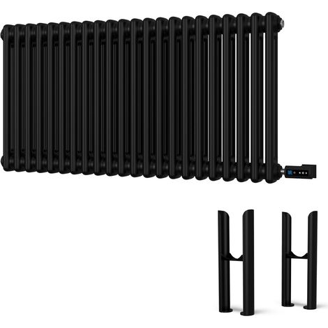 Alpha - Black Column Electric Radiator H500mm x W988mm 2 Column 900w Thermostatic WIFI - Feet Included