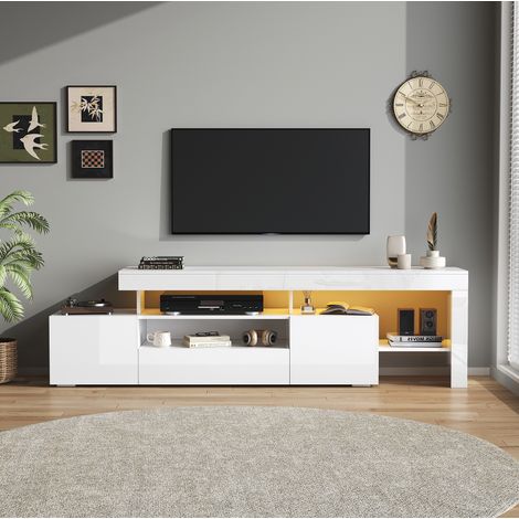 MEUBLIV Meuble TV 192x37x53 cm blanc – LED, 3 rangements, sans matelas (1/5)