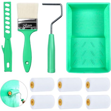 10 x Small Painter Rollers 5 cm for Furniture, Wood, Doors and Skirting Boards with Paint Tray and Spare Rollers for Gloss and Satin Paint (1/5)