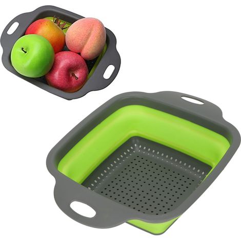 Panier d'égouttage télescopique pliable, panier filtre à eau carré creux pour la maison, plateau de lavage en plastique pour fruits et légumes de cuisine (1/5)