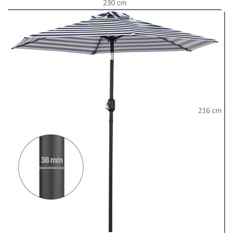 Parasol de jardin/parasol de terrasse avec structure en acier, rayures bleues, Ø230x216cm, pour usage extérieur (1/5)