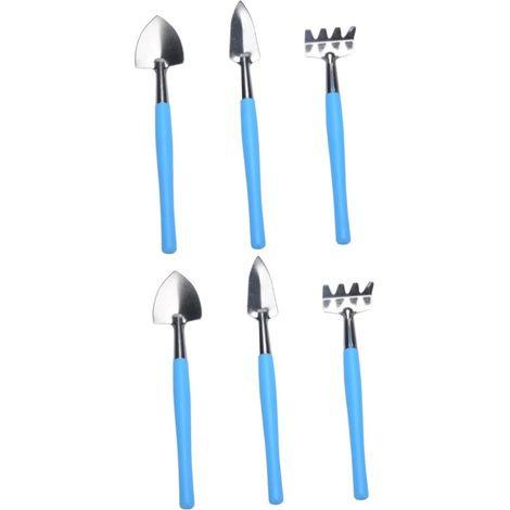 2ensembles Set De Outils De Jardin Fer Râteau Et Pelles Anti-dérapants pour Plantes Pot Bleu (1/5)