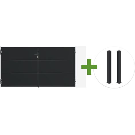 Portail battant acier noir mat 3m NALI H.160cm + 2 poteaux 10x10 acier CARMO (1/5)