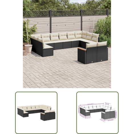 The Living Store 12-tlg. Garten-Sofagarnitur mit Kissen Schwarz Poly Rattan - Gartenmöbel - Esszimmergarnituren - Rattan Möbel - Outdoor Möbel - Lounge Set (1/3)