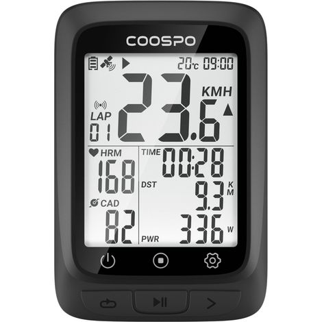 Coospo Kabelloser Fahrradcomputer mit GPS, Geschwindigkeitsmesser, Kilometerzähler, Herzfrequenzmesser, ANT+ Trittfrequenzsensor, Bluetooth 5.0, IP67
