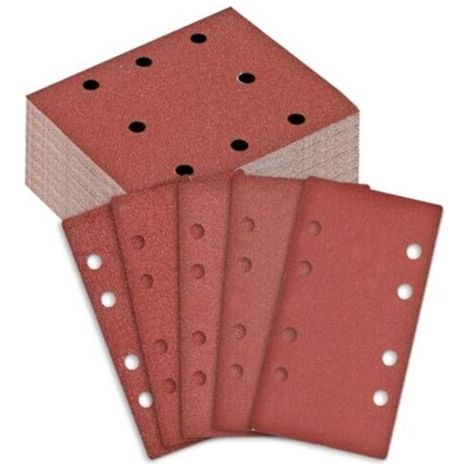 Jeu de 100 feuilles de papier de verre (80 x 133 mm) avec fixation auto-agrippante 5 grains (40 à 240) Pour ponceuses multi-usages et ponceuses orbitales Bois, métal, peinture Système d'aspiration