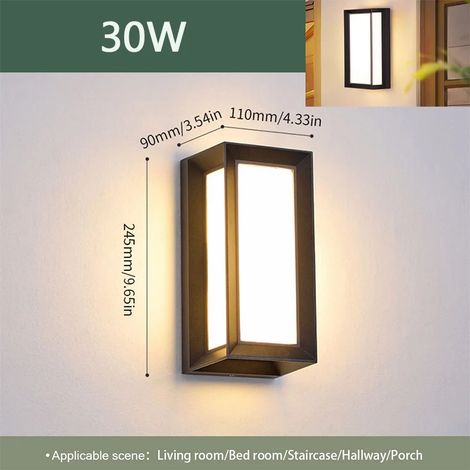(Modèle D 30W - Blanc chaud - Sans détecteur) Applique murale extérieure LED étanche IP66 avec détecteur de mouvement - Éclairage extérieur pour porche, balcon et jardin (1/5)