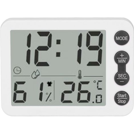 Thermomètre-hygromètre électronique multifonctionnel d'intérieur avec fonction réveil et touches blanches et noires (1/5)