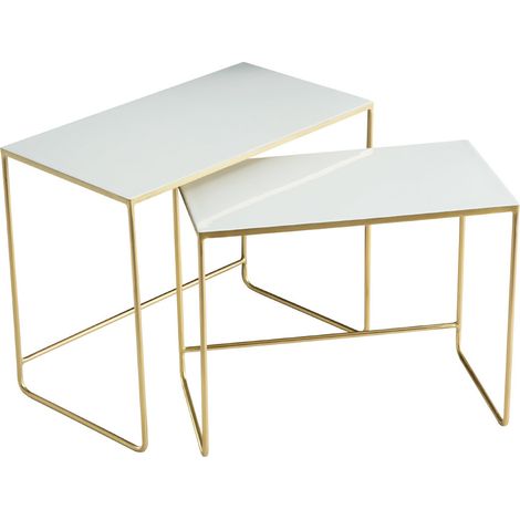 Set de 2 mesas de centro nido blanco y dorado WESS