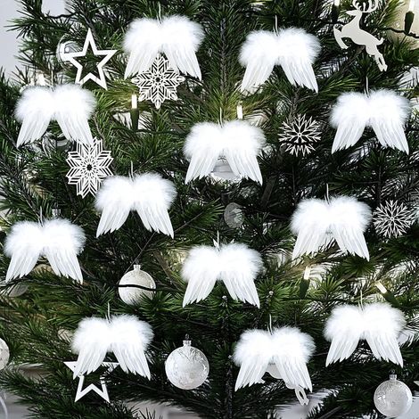 Plume Vintage Ornements De Noël Ange Ailes Plumes Décoration d'arbre pour Bricolage Artisanat 12 Pcs Blanche Blanches (1/5)