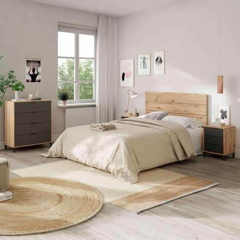 Pack dormitorio en color Roble Nodi y gris antracita 150 o 135 cm