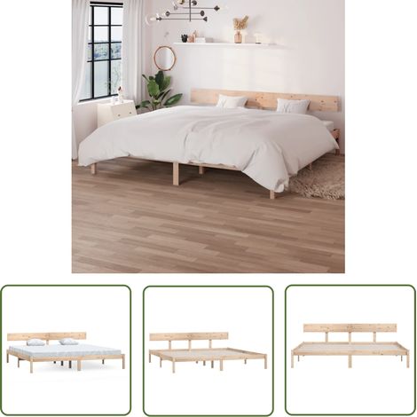 The Living Store Massivholzbett Kiefer 180x200 cm - Holzbett - Kiefernholzbett - Doppelbett - Massivholzbette - Bett Mit Kopfteil (1/5)
