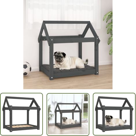 The Living Store Lit pour chien Gris 71x55x70 cm Bois de pin solide - Panier Pour Chien - Lit Pour Chien - Matelas Pour Chien - Accessoire Chien - Maison Pour Chien (1/5)