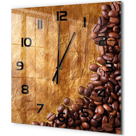 Grande Horloge Murale Carrée Déco Salon Verre Trempé Silencieuse Design Contemporain Grains de café 60x60 cm (1/5)