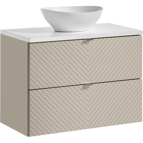 Insieme AOKI: mobile sottolavabo con cassetti 80cm + piano lavabo bianco + lavabo bianco rotondo da appoggio