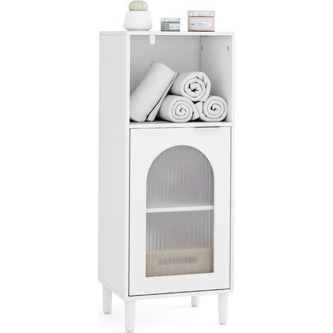 Meuble de rangement de salle de bain blanc en bois avec étagère réglable et porte vitrée pour salle de bain, WC et buanderie (1/5)