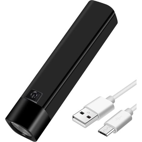 LED Flashlight USB Rechargeable 350 Lumens Mini Flashlight Power Bank Battery 1200 mAh 18650 Ultra Powerful Side Light Torches(Black)