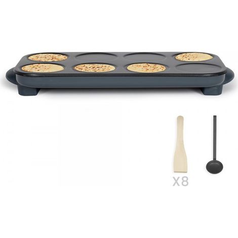 Crêpière Livoo Maxi crêpes party DOC186G 8 mini crêpes Ø 12 cm, 1500W, accessoires inclus coloris Gris
