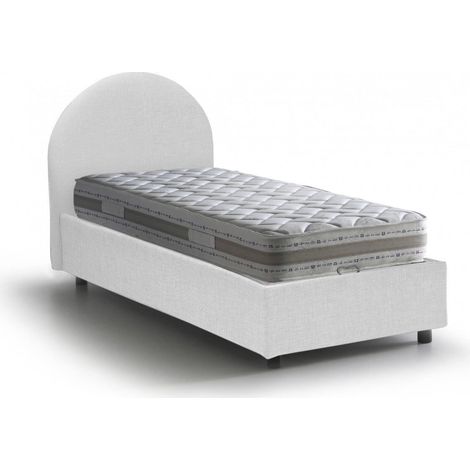 Talamo Italia Letto singolo Emma, Letto contenitore con rivestimento in tessuto, 100% Made in Italy, Apertura frontale, con materasso Cm 80x190 incluso, Bianco, con imballo rinforzato (1/4)