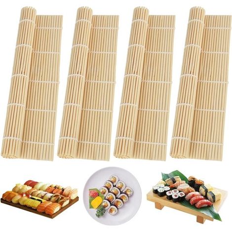 Set mit 4 wiederverwendbaren Sushi Matten aus Bambus, 24 x 24 cm für die Zubereitung von Sushi, als Küchenzubehör und für japanische Gerichte (1/5)