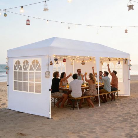 Faltpavillon 3x6m Wasserdicht Sonnenschutz mit 6 Seitenteilen & 3 Höhenstufen (1/5)