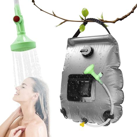 Camping-Solardusche, 20 l, mit Temperaturanzeige, Wanderduschen, tragbar, für Camping, Strand, Garten, Schwimmen, Outdoor-Reisen – Silber
