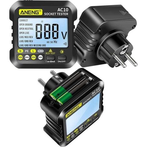 Testeur De Prises Numérique 90-250V AC Avec Affichage LED Détecteur Polarité Test Phase Voltmètre Multifonction (1/4)
