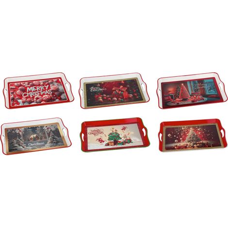 Regalo Italiano Vassoio Rettangolare Natale Plastica 53 x 35 Cm H 5 Cm Ass. Multicolor 1 Pz
